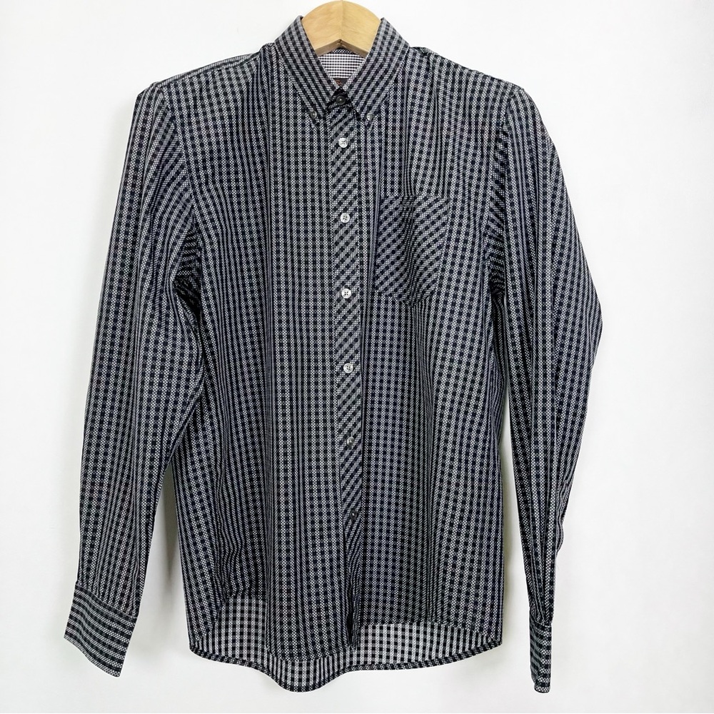 Ben Sherman Men’s Black and Grey Gingham Button Down Shirt Size Large